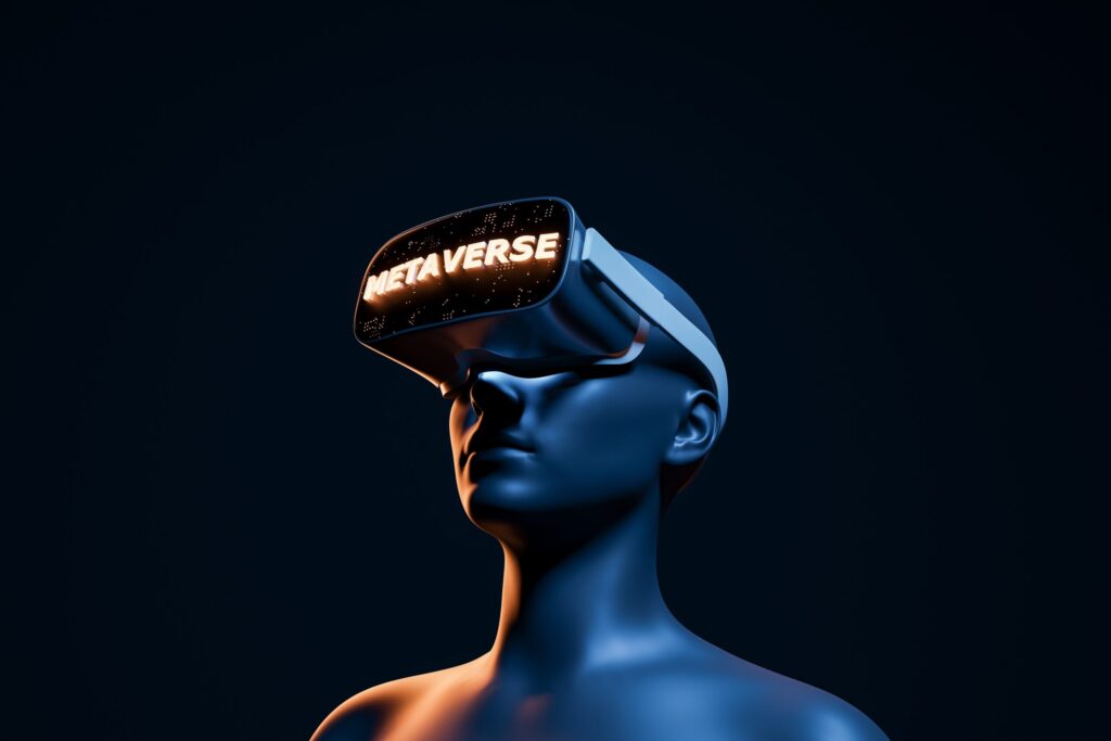 Conceptual And Futuristic 3d Figure With Virtual Reality Goggles